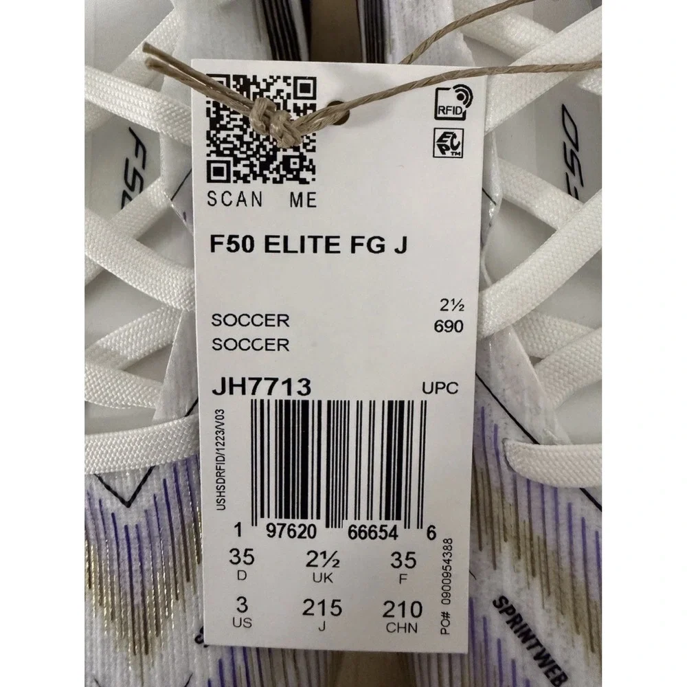 Adidas F50 FG Elite Soccer Cleats White Gold JH7713 Youth Size 3 Womens Size 4